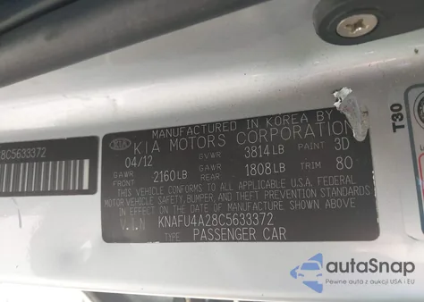 2012 Kia Forte Ex из США, поврежденный, VIN KNAFU4A28C5633372